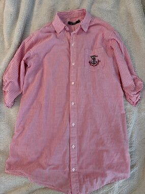 Women’s Ralph Lauren Red & White Striped Button-Up - Tunic Length/Beach Cover-up